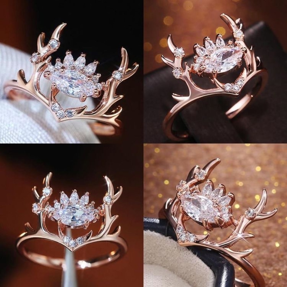 Elk rose gold plated ring with white sapphire